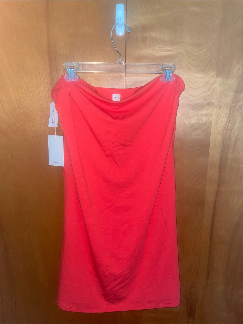Wilfred Red Strapless Mini Corelli Dress with Drape Neckline